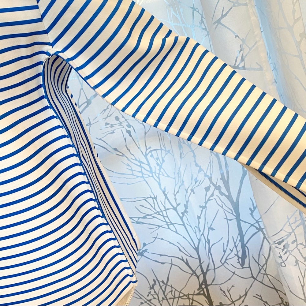 Maje white blue stripe rhinestone row shoulder detail long sleeve sweater top - Picture 9 of 14